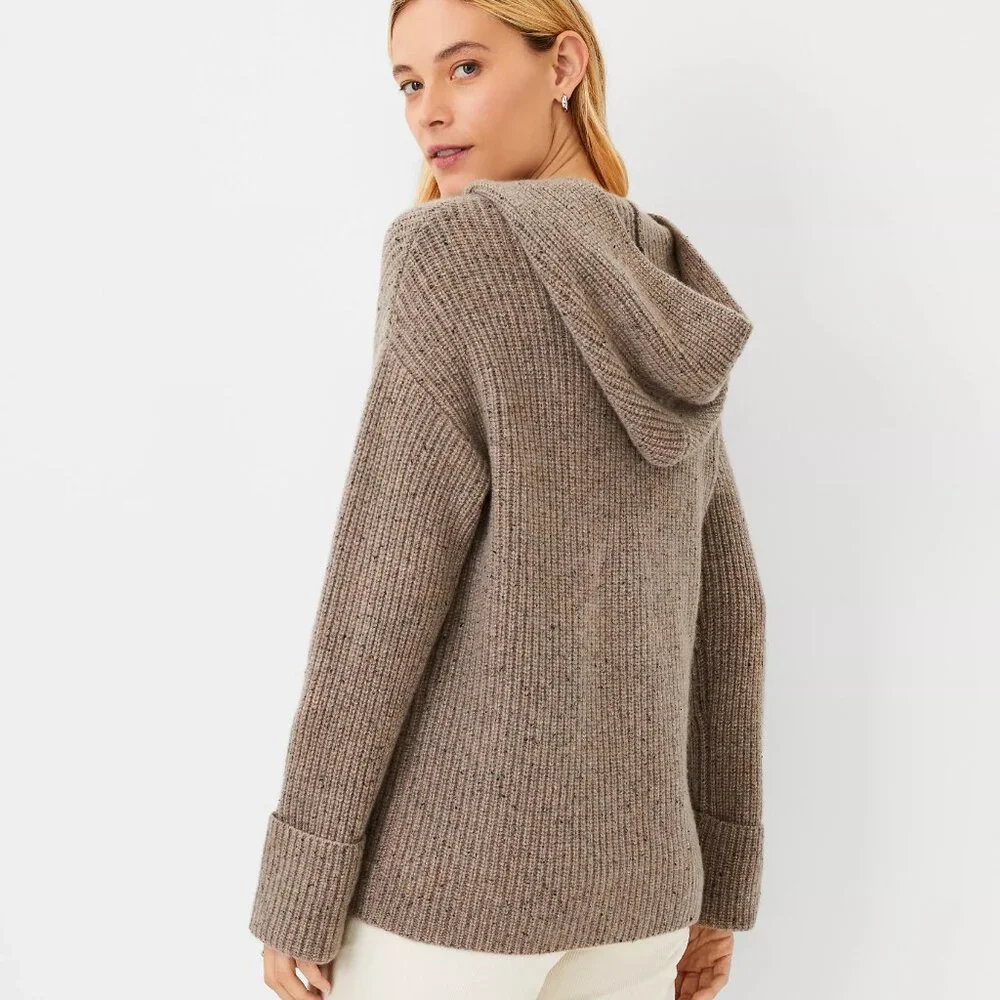 NWOT Ann Taylor Flecked Cashmere Ribbed Hoodie Thick - Picture 3 of 14